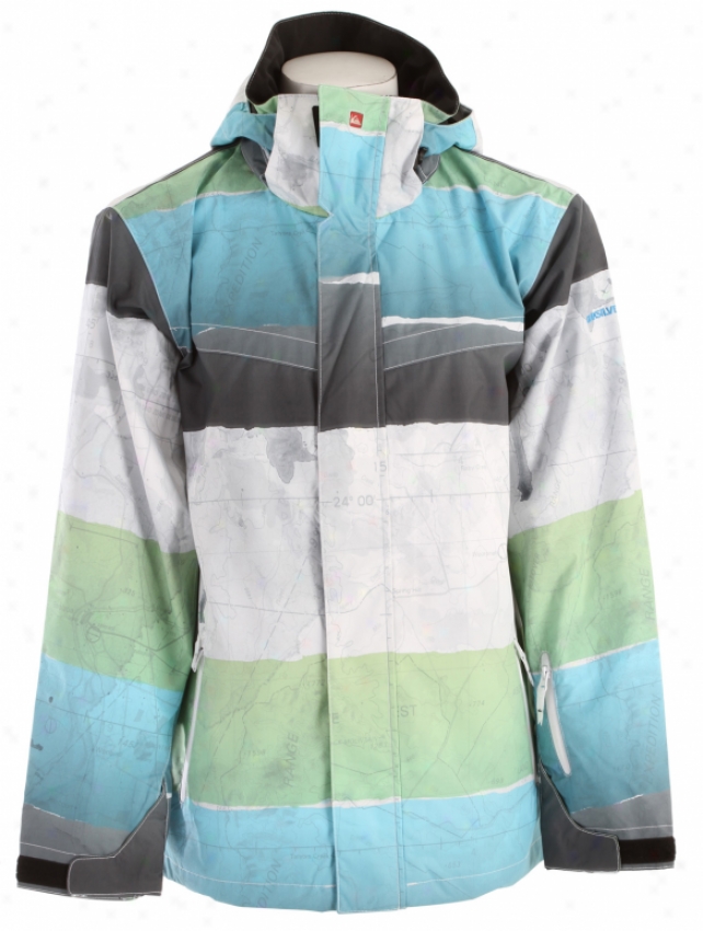 Quiksilver Last Mission Prints Shell Snowboard Jzcket White/blue/lime Stripe