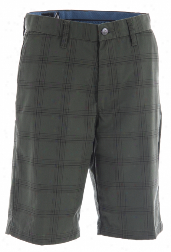 Volcom Frickni Plaid Chino Shorts Drab Olive