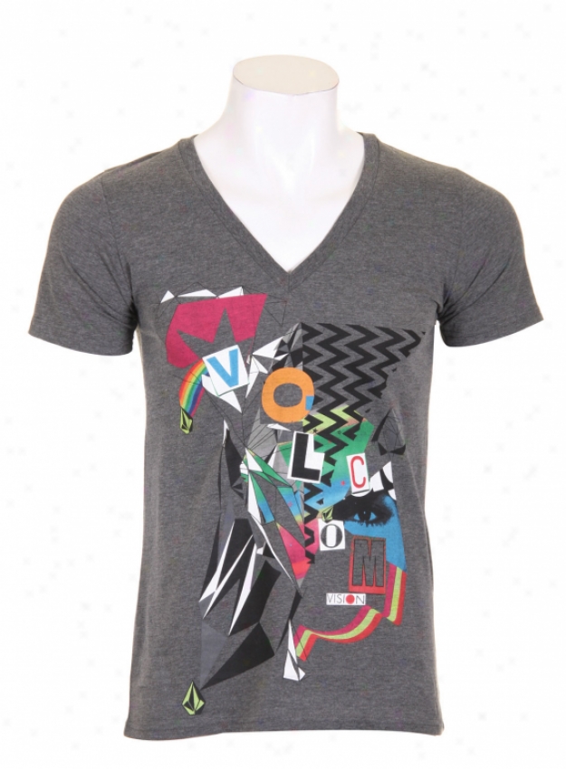 Volcom Optical Intrusion Boyfriend V-neck T-shirt Charcoal