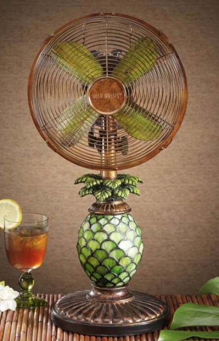 10&quot Mosaic Glass Pineapple Green Finis Table Top Fan/lamp