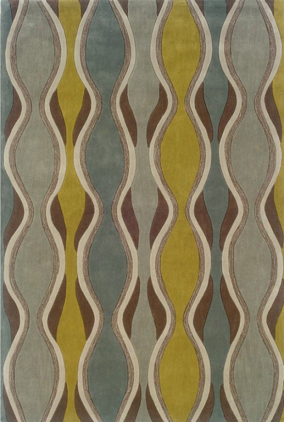 1'10&quot X 2'10&quot Area Rug Wave Pattern In Chocolate And Spa Blue