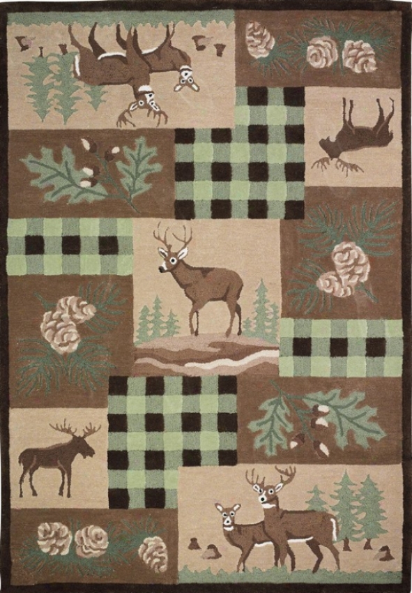 1'10&quot X 2'10&quot Lead Tufted Area Rhg Moose Pattern In Green And Brown