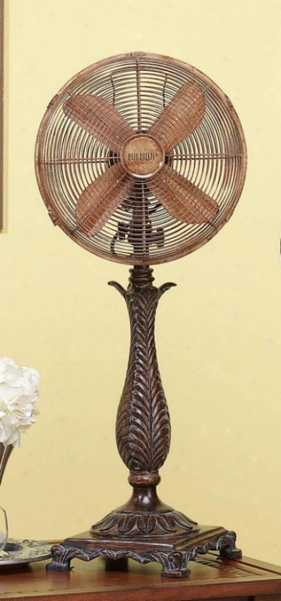 12&quot Rococco Brown Finish Deco Table Top Fan