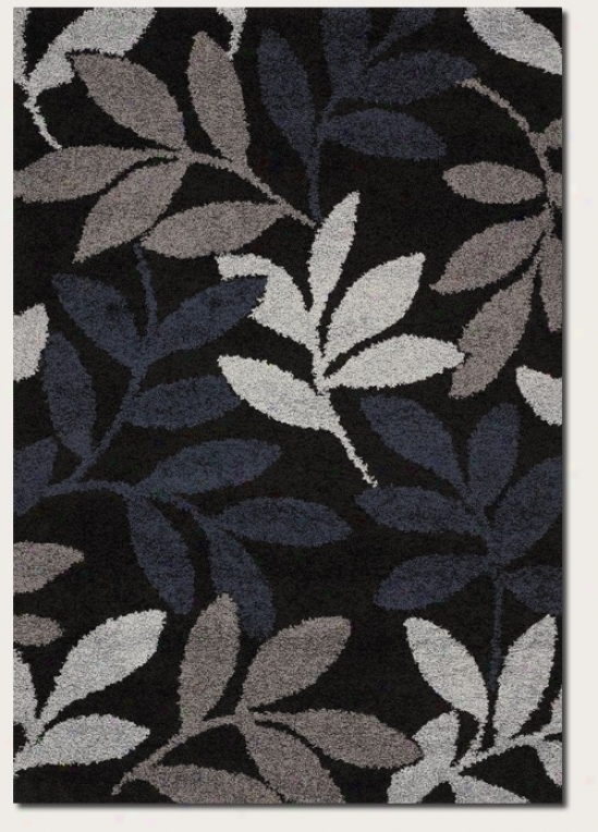 1'8&quot X 3'7&quot Area Rug Large Leaf Pattern In Dark Blue And Black
