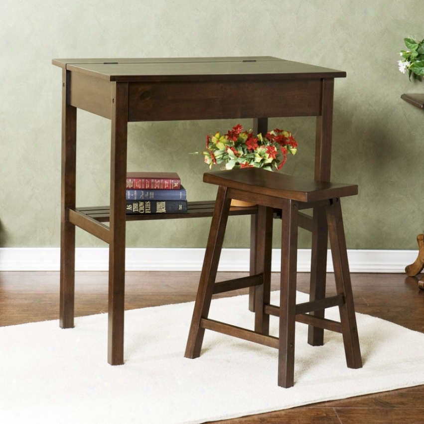 2 Pcs Writing Desk And Stool Set Espresso Finish