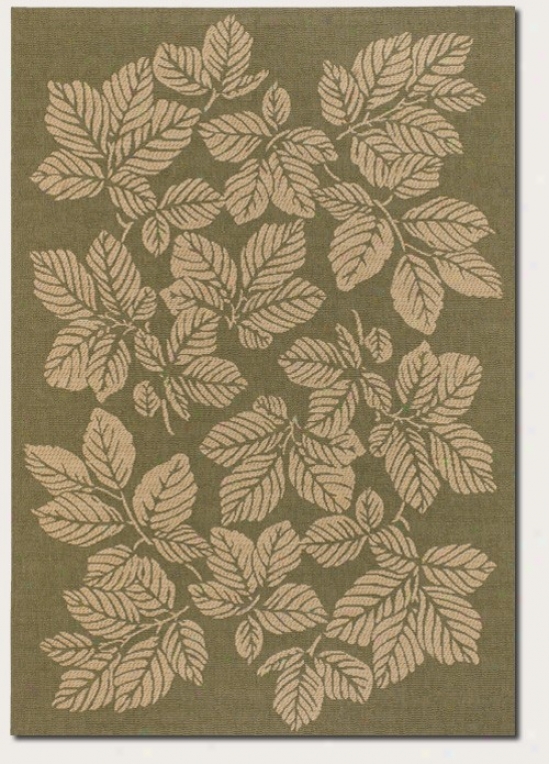 2' X 3'7&quot Area Rug Autumn Leaf Pattern In Green And Cream