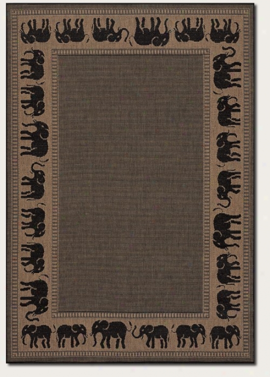 2' X 3'7&quot Area Rug Elephant Design Border In Black