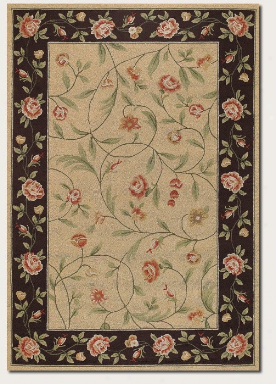 2' X 4' Area Rug Stab Rose Pattern In Ivory And Black