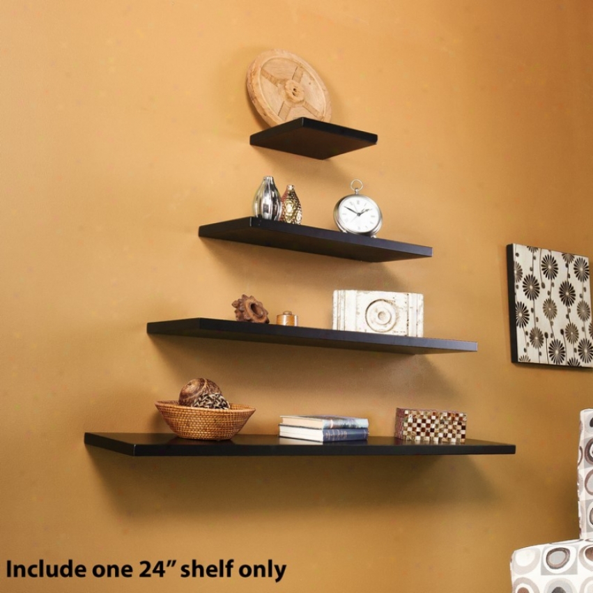 24&quot Pine Floating Wall Shelf In Black Finish