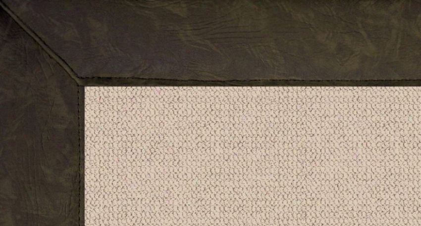 2'6&quot X 12' Natural Wool Runner Area Rug - Athena Hand Tufted Rug With Dark Green Leather Border