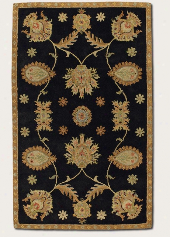 2'6&quot X 4'6&quot Area Rug Hand-crafted Large Persian Pattern In Black