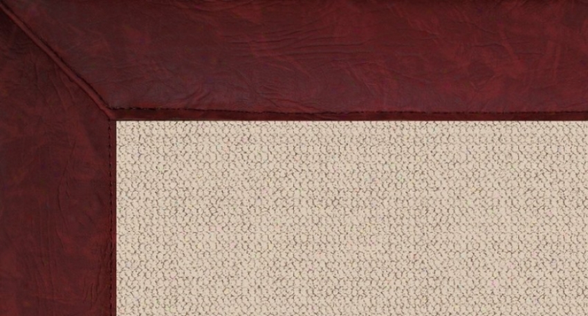 2'6&quot X 8' Natural Wool Runner Area Rug - Athena Hand Tufted Rug With Burgundy Leather Border
