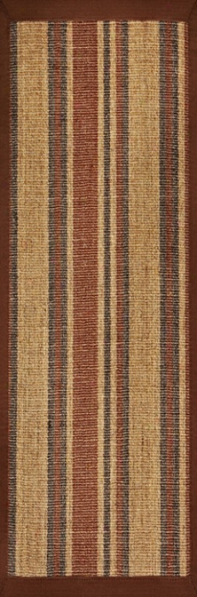 2'6&quot X 8' Sixal Area Rug With Earth Tone Stripes Brown Border