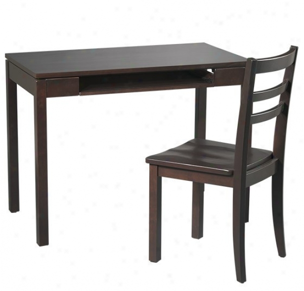 2pc Computer Desk And Chair Set In Espresso Finish