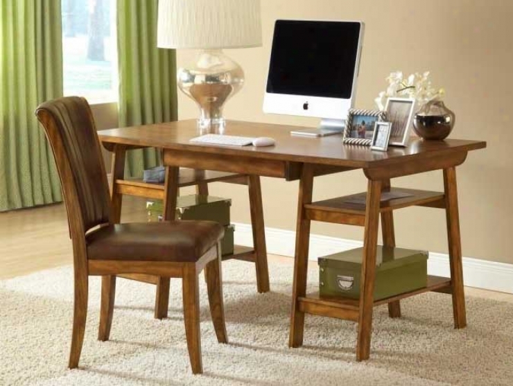 2pc Computer Desk And Chair Set In Medium Oak Finish