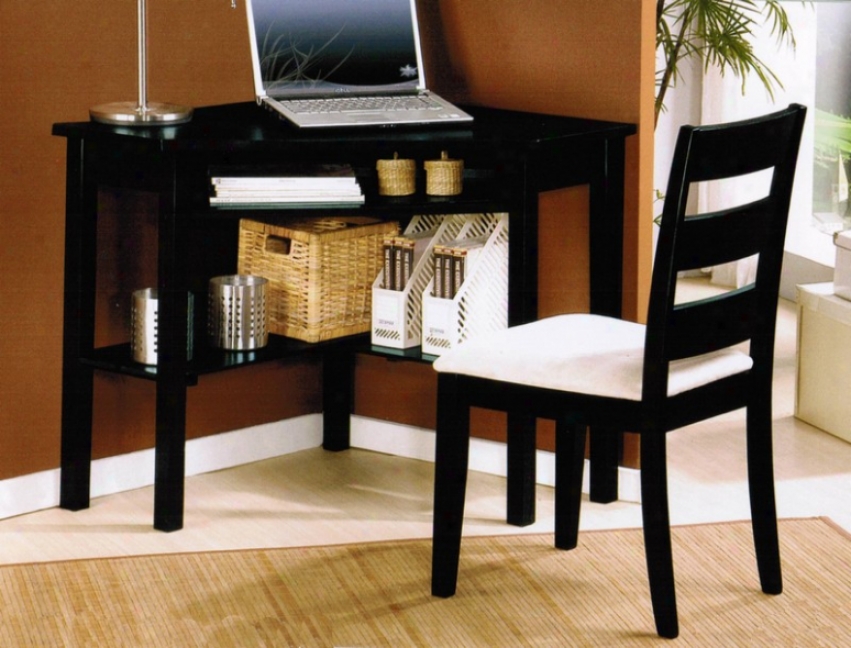 2pc Corner Desk & Chair Set In Black Finish