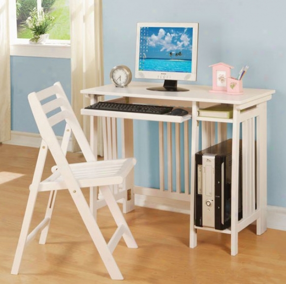 2pc Folding Desk And Chair Set Mission Style In White Finish