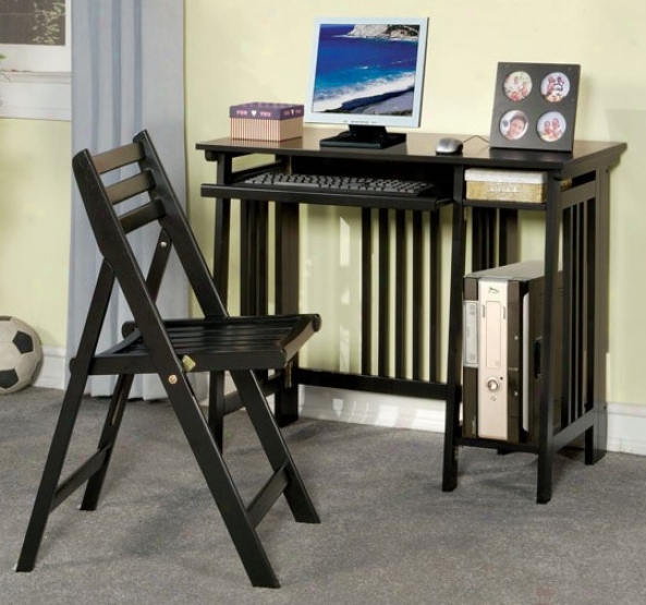 2pc Folding Desk Andd Chair Place Mission Style In Black Finish