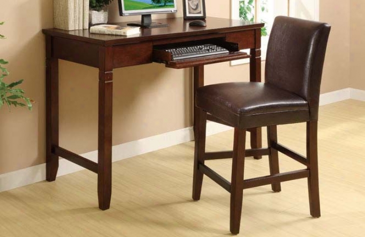 2pc Home Office Writing Desk And Chair Set In Cherry Brown Finish