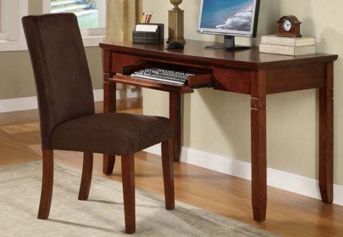 2pc Home Office Writing Desk And Parson Chair Set In Cherry Brown Finish