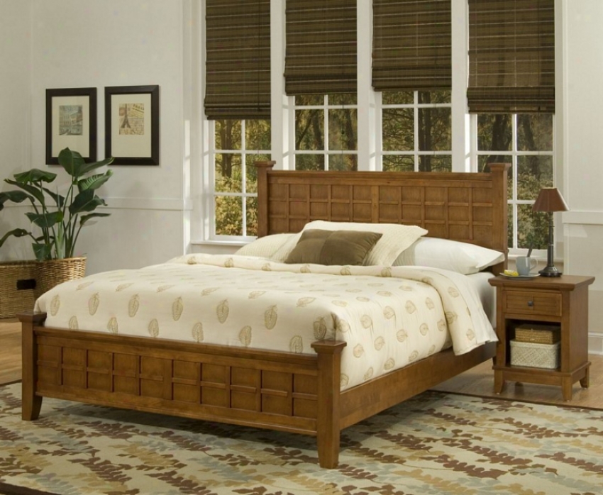 2pc Queen Size Bed And Night Stand Set In Cottage Oak Finish