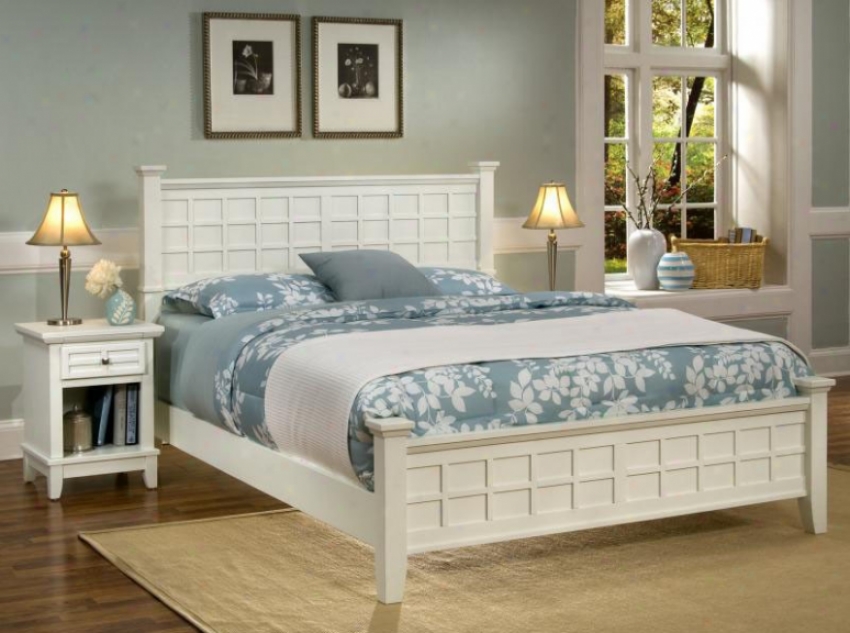 2pc Queen Size Bed And Night Stand Concrete In White Finish