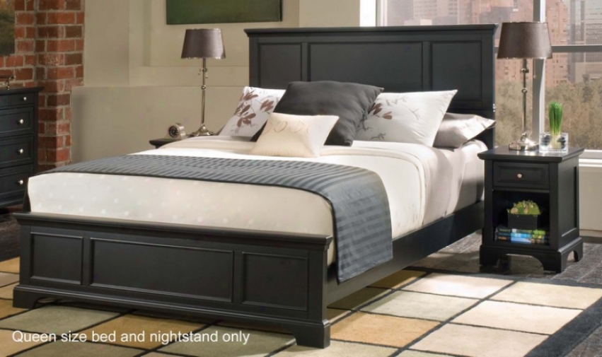 2pc Queen Size Bed And Nightstand Set In Ebony Finish