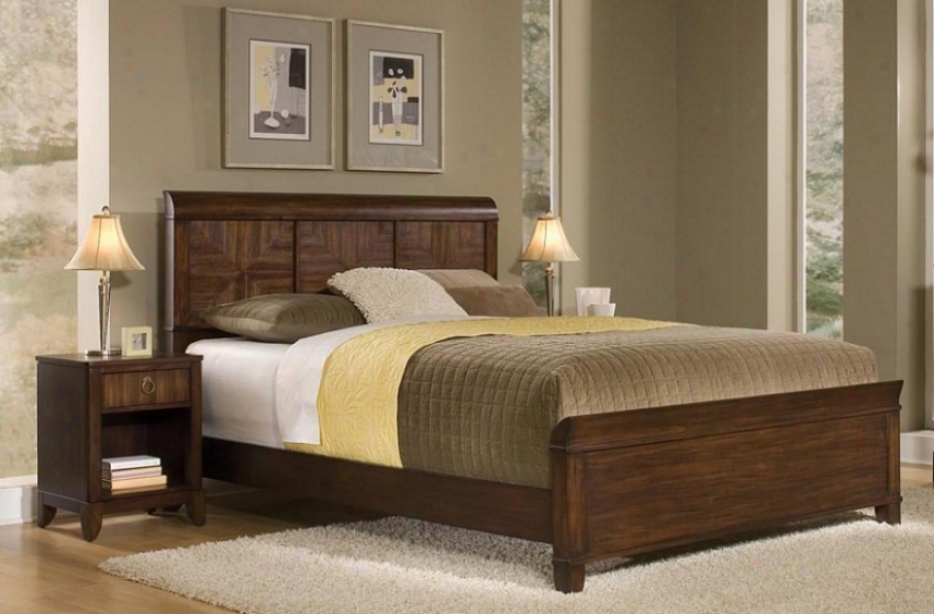 2pc Queen Size Bed And Nightstand Set In Mahogany Finish