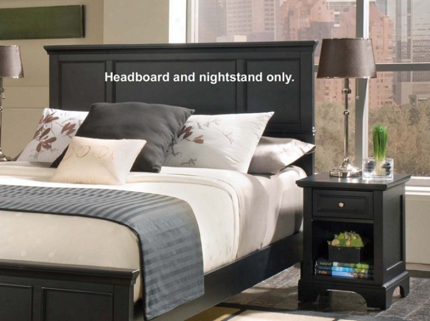 2pc Queen Size Headboard And Nightstand Set In Ebony Finieh