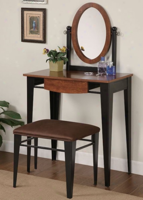 2pc Vanity Set With Stool In Espresso And Brown Finish