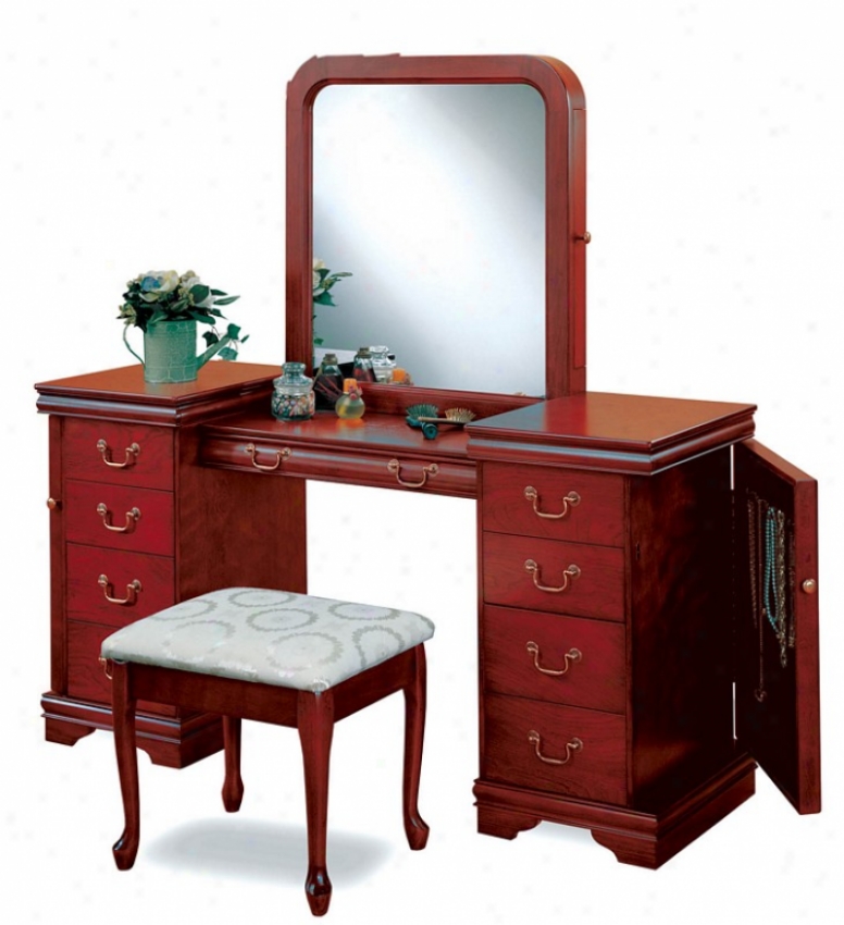 2pc aVnity Set With Stool Louis Philippe Denominate In Cherry Finish