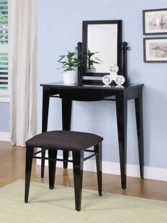 2pc Vanity Table And Bench Se5 In Gloss Black Finish
