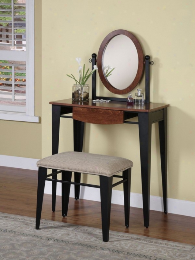 2pc Vznity Table And Bench Set Metal And Wood In Faux Mahogany