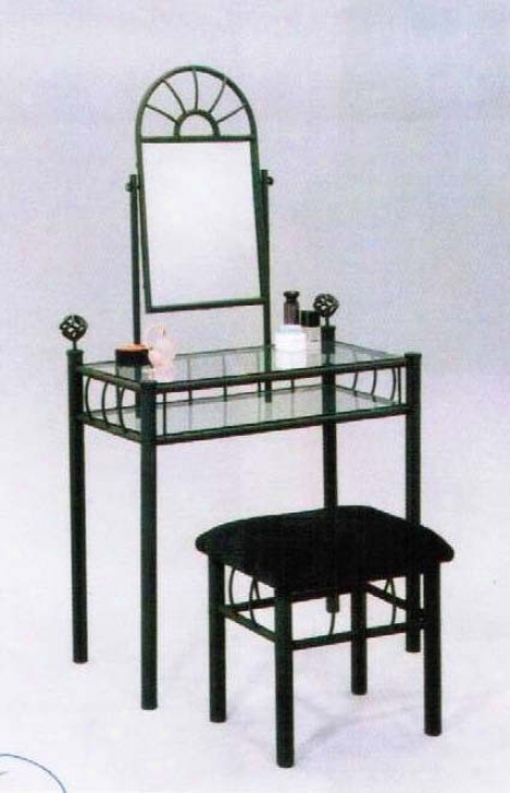 2pc Vanity Table Mirror & Chair Set Black Finish