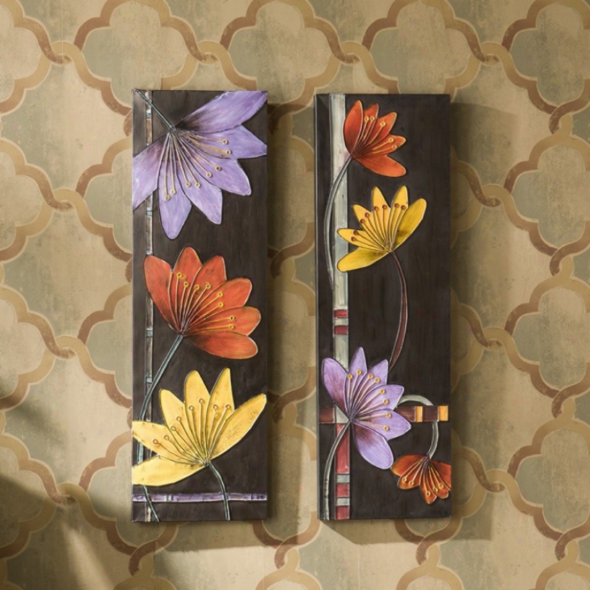2pc Wall Panel Set Colorful Bloom Design In Hand Painted Finish