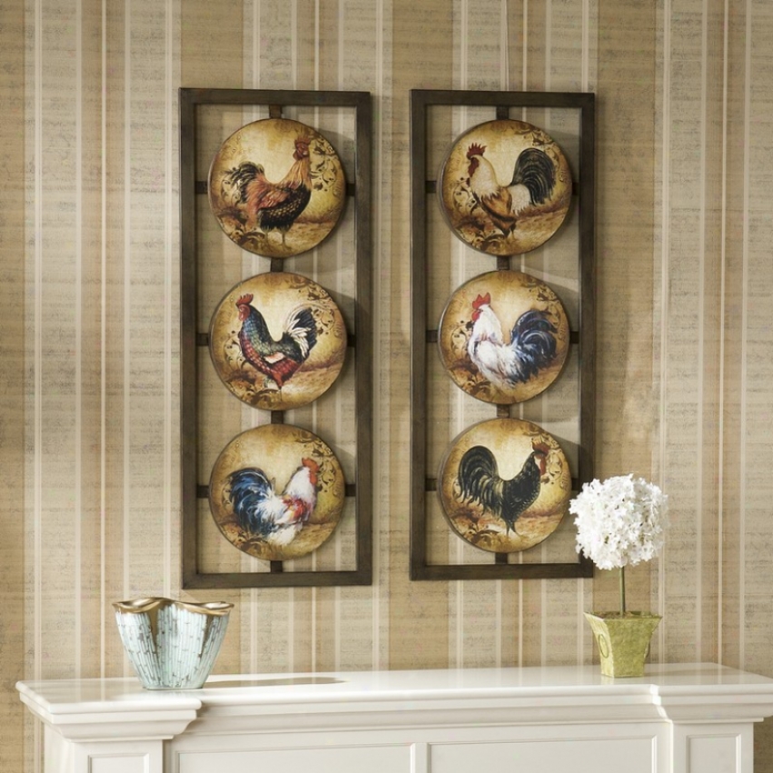 2pc Wall Panel Seg Roosters Design In Hand Painted Finish