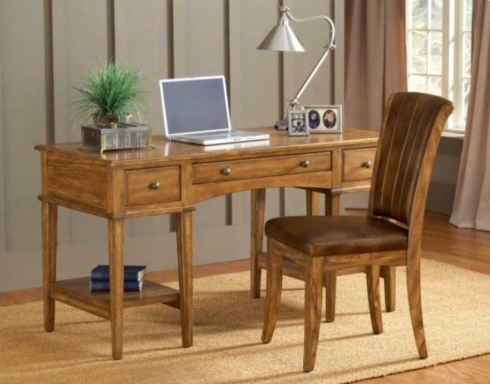 2pc Writing Desk And Chair Set In Medium Oak Finish