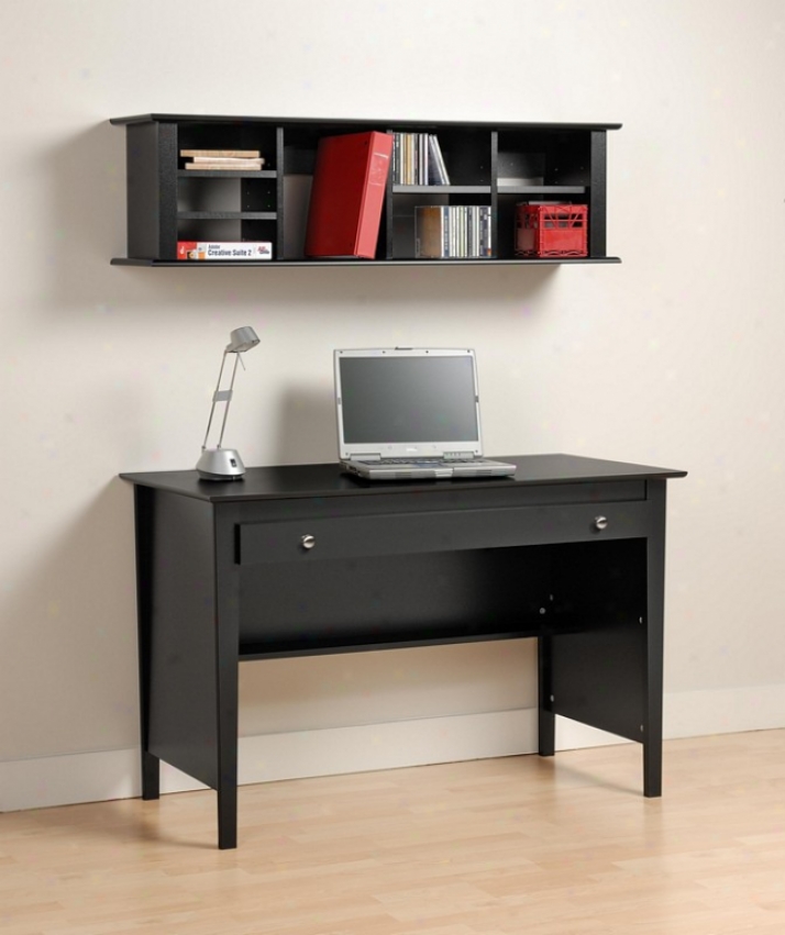 2pcs Computer Desk And Wall Hutch Bookcase - Black