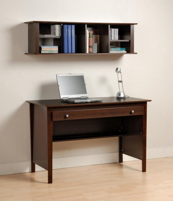 2pcs Computer Desk And Wall Hutch Bookcase - Espresso