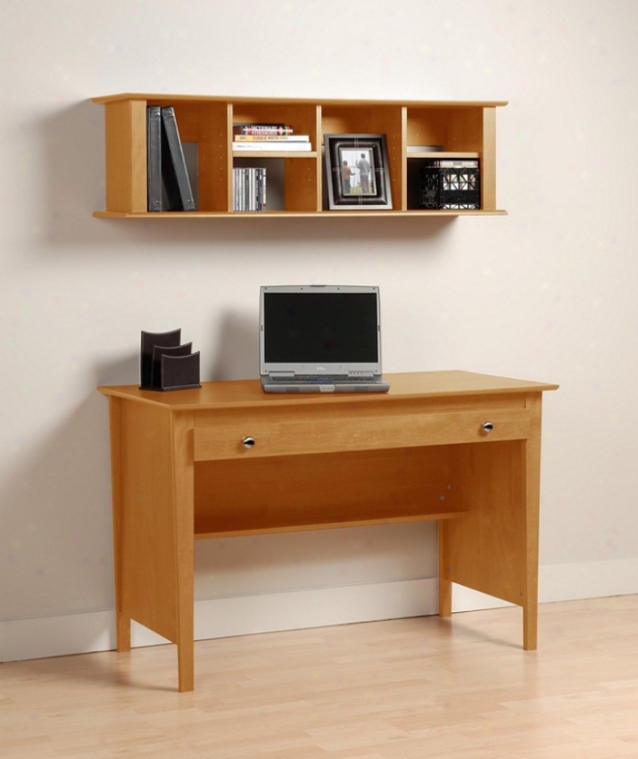 2pcs Computer Desk And Wall Hutch Bookcase - Maple