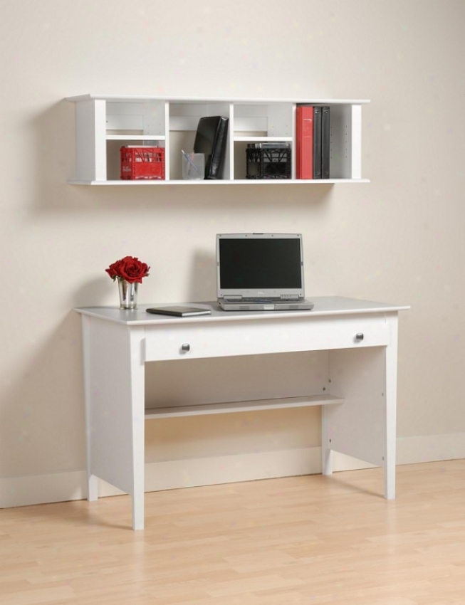 2pcs Computer Desk Andd Wall Hutch Bookcase - White