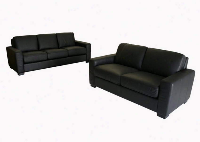 2pcs Contemporary Black Leather Sofa & Loveseat