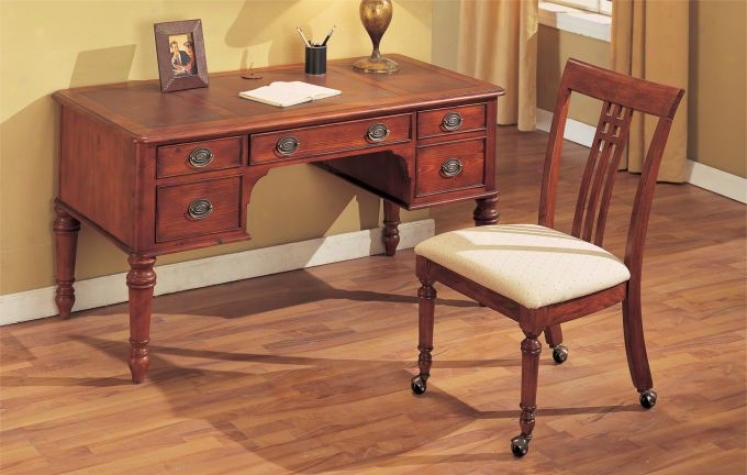 2pcs Writing Desk And Chair Set - Dark Cherry Finish