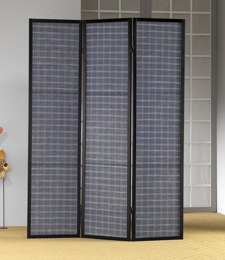 3-panel Black & Blue Folding Room Divider Panel Screen