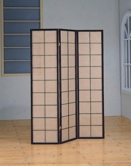 3 Panel Cappuccino End Fabric Inlay Folding Divider Room Screen