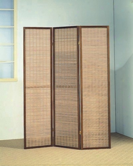 3 Panel Mahogany Finish Jute Inlay Folding Divider Room Screen