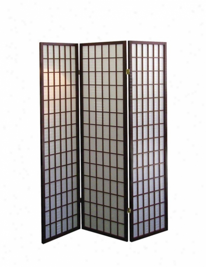 3 Panel Room Divider With Japanese Design In Cherry Finish