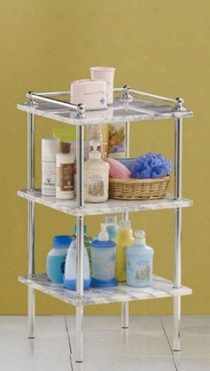 3-fier Bathroom Rack With Marble Shelves In Chrome Metal Finish