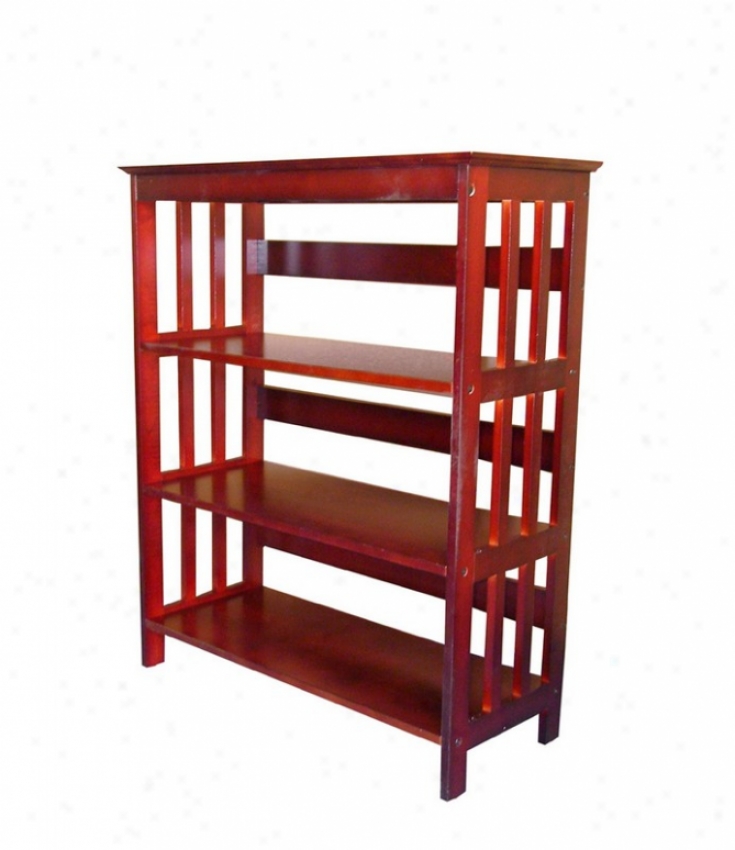 3 Tier Bookshelf With Mission Style Design In Cherry Finish