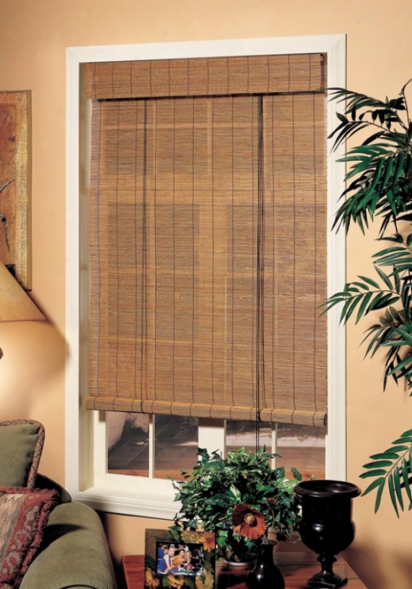 30&quotw Winow Tdeatment Roll-up Blind With Valance In Fruitwood Matchstick Bamboo